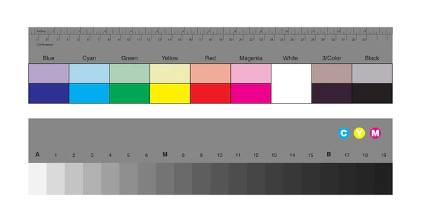Macchie di controllo colori e scala di grigi — Vettoriale Stock