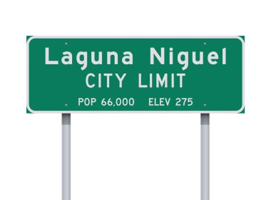 Metalik direkler üzerindeki Laguna Şehir Sınırı yeşil yol işaretinin vektör illüstrasyonu