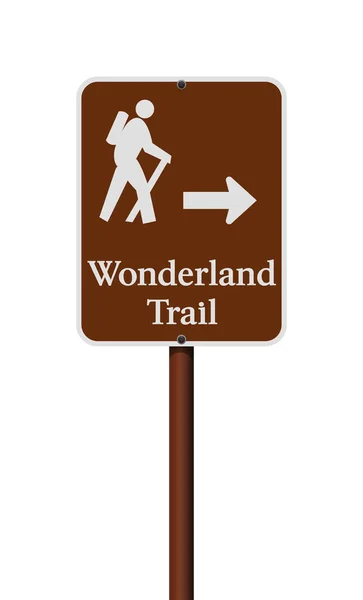 Vector Illustration Wonderland Trail Brown Road Sign Metallic Pole — Stock Vector