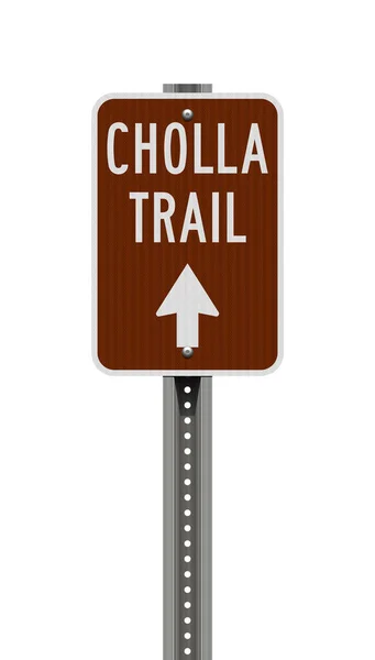 Vector Illustration Cholla Trail Brown Road Sign Metallic Post — Stock Vector