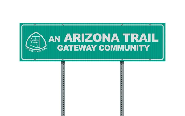 Ilustração Vetorial Sinal Estrada Verde Arizona Trail Gateway Community Postes —  Vetores de Stock