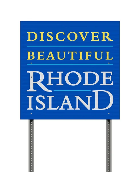 Ilustración Vectorial Señal Tráfico Azul Discover Beautiful Rhode Island Postes — Archivo Imágenes Vectoriales