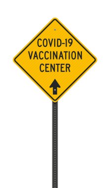 Covid-19 Aşılama Merkezi Sarı Elmas yol tabelasının vektör çizimi