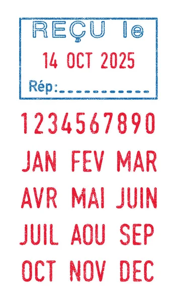 用蓝色墨水邮票表示法文 Recu 用红色墨水邮票表示法文日期 — 图库矢量图片
