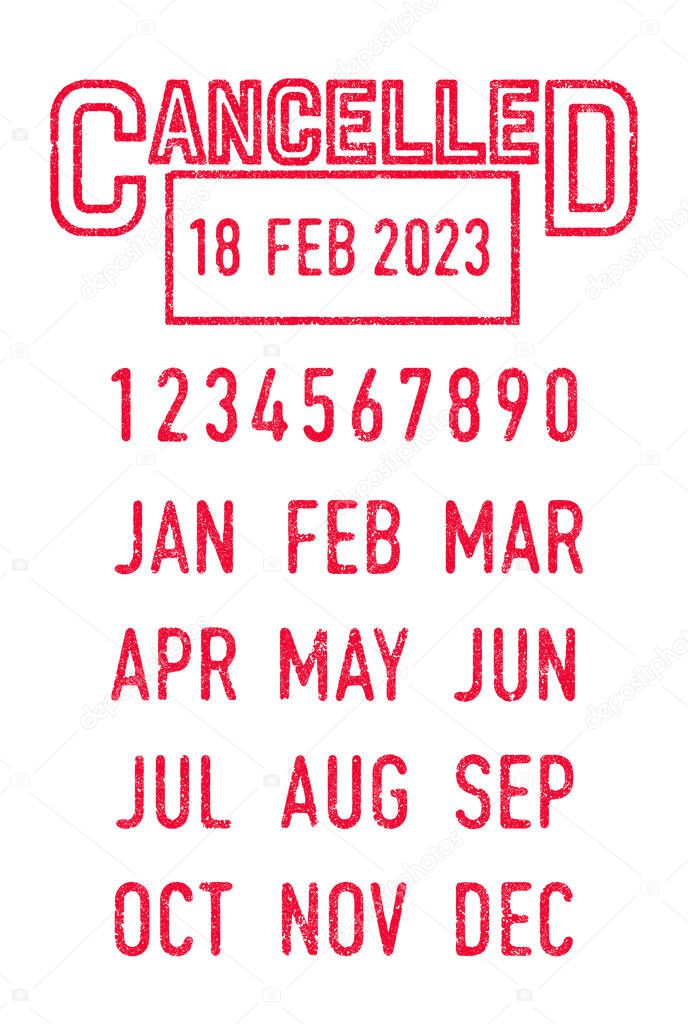 Vector illustration of the Cancelled stamp and editable dates (day, month and year) in ink stamps