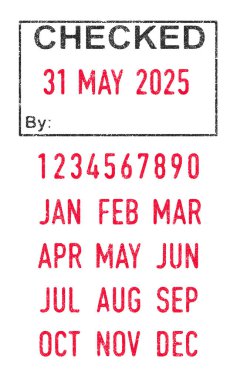 Vector illustration of the Checked stamp and editable dates (day, month and year) in ink stamps clipart