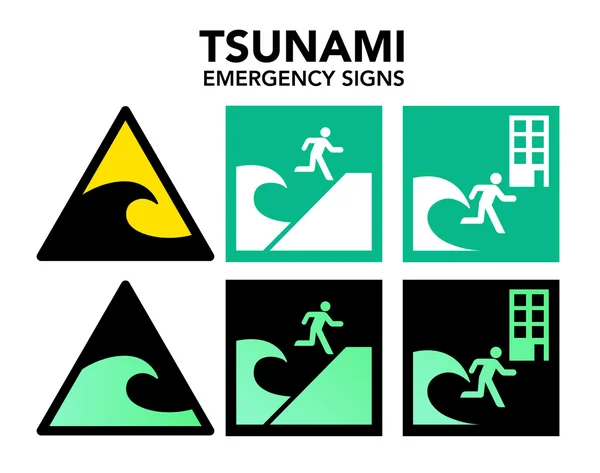 Sinais de evacuação do tsunami — Vetor de Stock