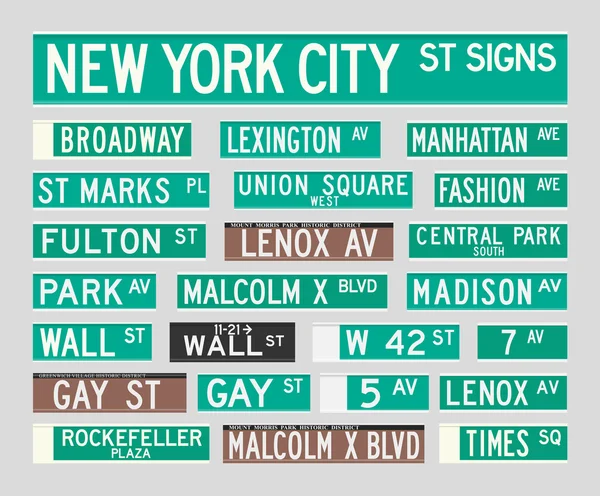 New York Street Signs — Stock Vector