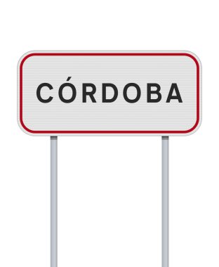 Metalik direklerdeki Cordoba (İspanya) giriş yolu işaretinin vektör illüstrasyonu