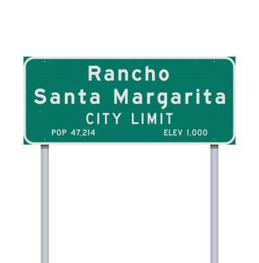 Metalik direklerdeki Rancho Santa Margarita (California) şehir sınırı yeşil yol tabelasının vektör çizimi