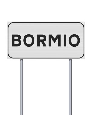 Metalik kutuplarda Bormio şehrinin giriş tabelalarının vektör çizimi