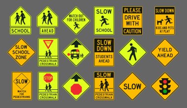 Pedestrians road signs clipart