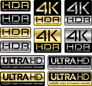 4K and Ultra HD logos with HDR mention clipart