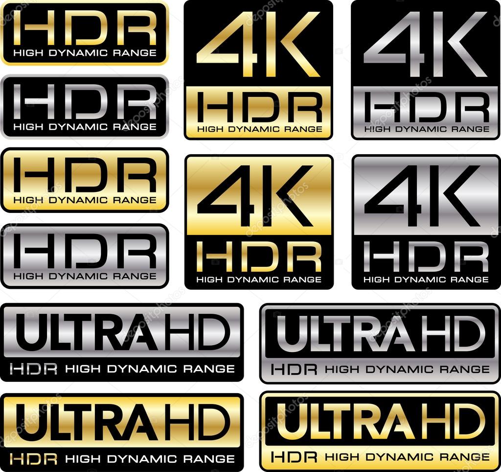 Vector illustration 4K and Ultra HD logos with HDR 