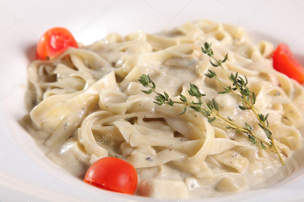 pasta with creamy cheese sauce on plate