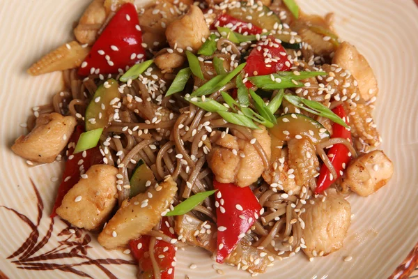 Wok Noodles Fish Plate — Stock Photo, Image