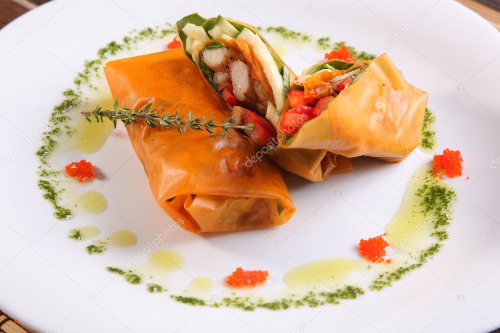 spring rolls with vegetables in Oriental style on plate