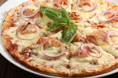 Farklı peynir ve Frenk soğanı pizza