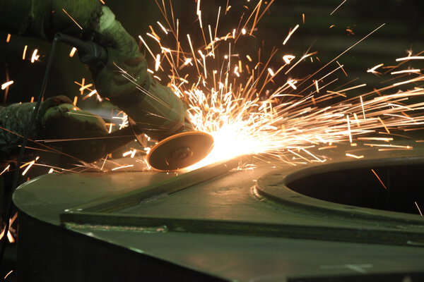 sparks from the tool metalworking