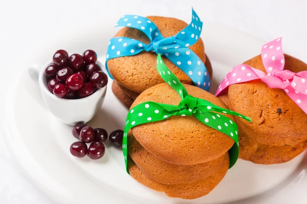 stock image Cherry cake with berries on white background