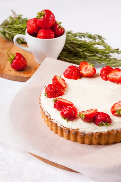 Cake Strawberries Berries White Background — Stock Photo, Image