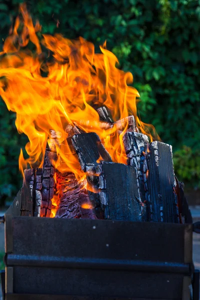 Brazier Burning Coals Deep Green Background — Stock Photo, Image