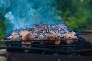 şiş ve ızgara üzerinde kömür arka plan