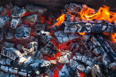 alev arka plan ile kebap için kömürler
