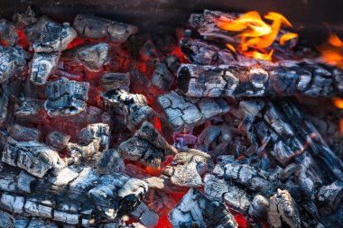 alev arka plan ile kebap için kömürler