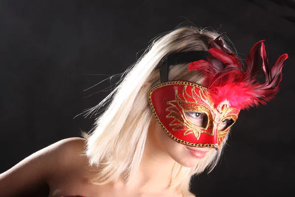 Nude Blonde Venetian Mask Black Background — 스톡 사진