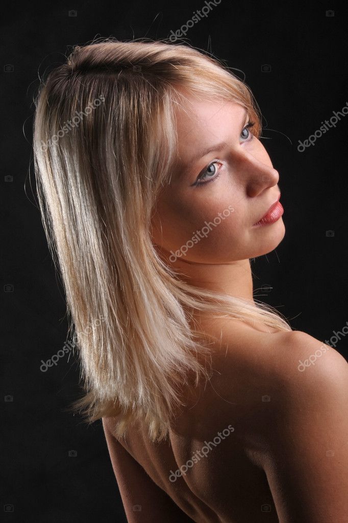 Beautiful Nude Blonde Black Background — Stock Photo © amikphoto #117285432