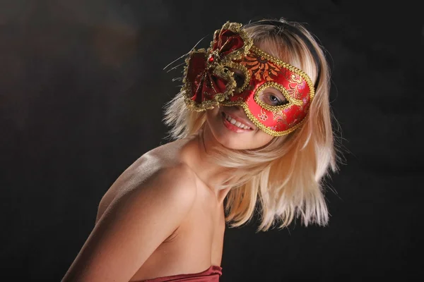 Emotions Face Girl Venetian Mask Black Background — Stock Photo, Image