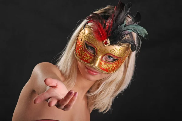 Emotions Face Girl Venetian Mask Black Background — Stock Photo, Image