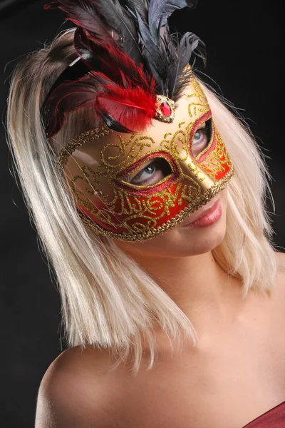 Emotions Face Girl Venetian Mask Black Background — Stock Photo, Image