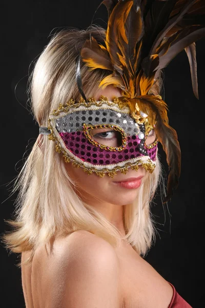 Emotions Face Girl Venetian Mask Black Background — Stock Photo, Image