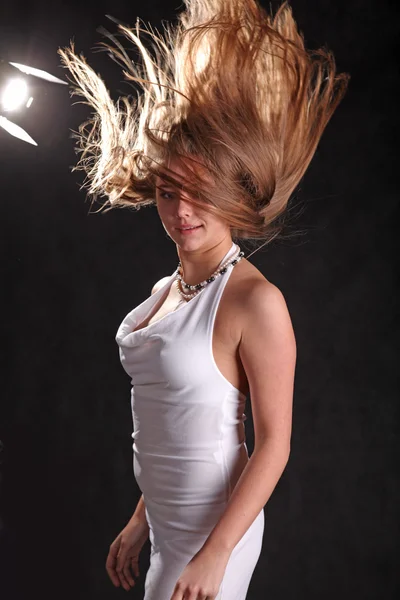 Developing Wind Hair Black Background — Stock Photo, Image