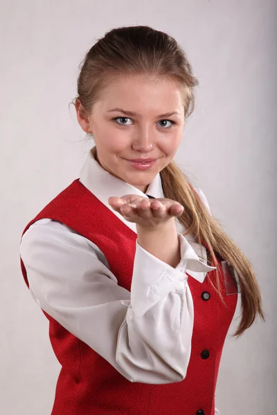 Hermosa Chica Uniforme Con Una Insignia — Foto de Stock