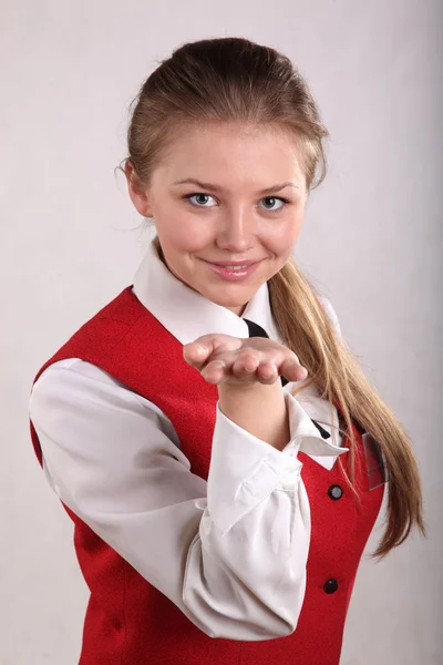 Hermosa Chica Uniforme Con Una Insignia — Foto de Stock