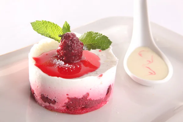 Dessert Raspberries Sauce Plate — Stock Photo, Image