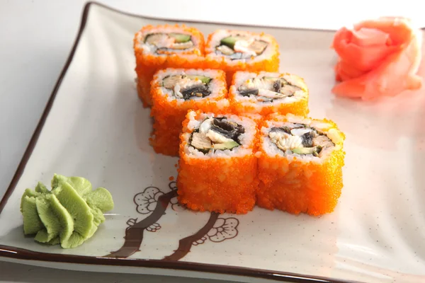 Roll Cucumber Sweet Pepper Plate — Stock Photo, Image