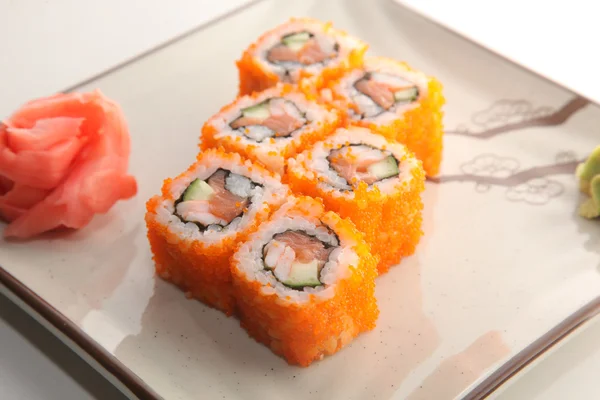 Roll Cucumber Sweet Pepper Plate — Stock Photo, Image