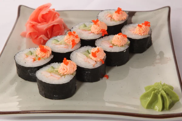 Rollo Japonés Con Salsa Wasabi Plato Con Pescado — Foto de Stock