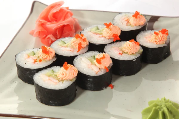 Rollo Japonés Con Salsa Wasabi Plato Con Pescado — Foto de Stock