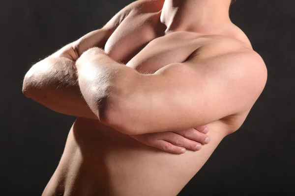 Torso Masculino Desnudo Músculo Sobre Fondo Negro —  Fotos de Stock