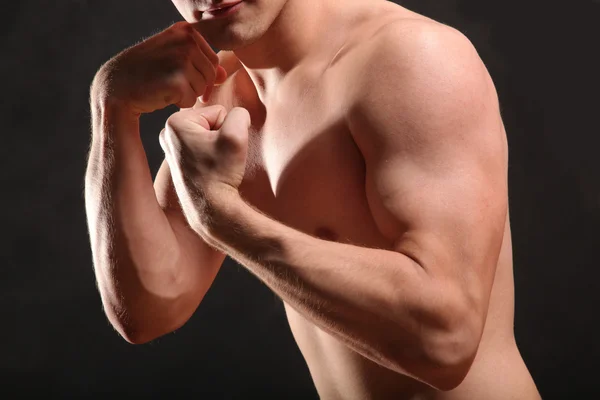 Torso Masculino Desnudo Músculo Sobre Fondo Negro —  Fotos de Stock