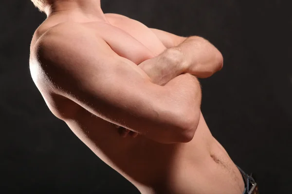 Nude Male Torso Muscle Black Background — 스톡 사진