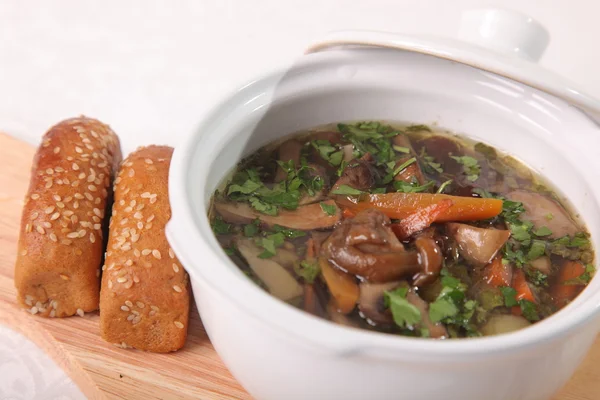 mushroom soup in Russian style wuth bread