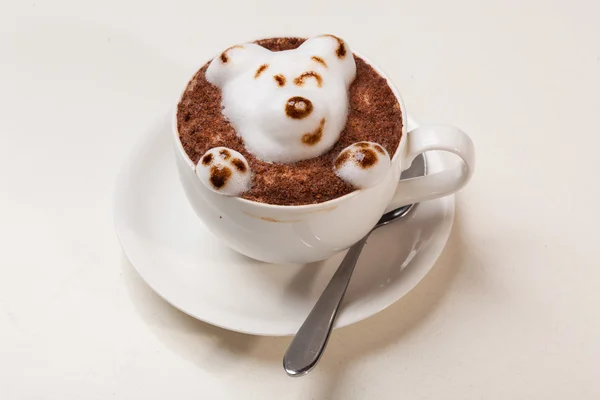 Kaffee Mit Schaum Form Einer Katze Und Einer Maus Auf — Stockfoto