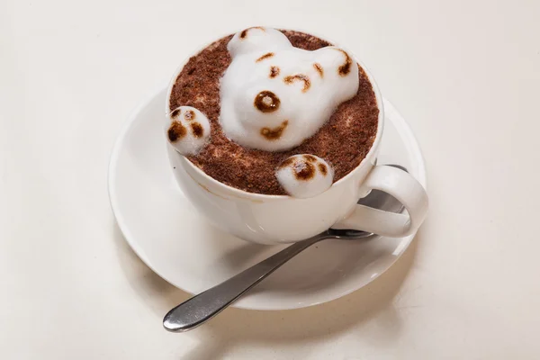 Kaffee Mit Schaum Form Einer Katze Und Einer Maus Auf — Stockfoto