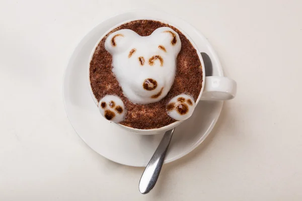 Kaffee Mit Schaum Form Einer Katze Und Einer Maus Auf — Stockfoto